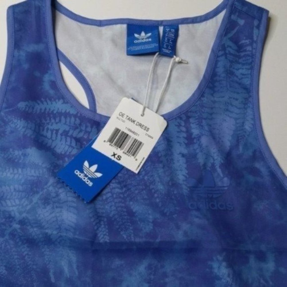 Adidas Originals Blue Overlay Tank MIDI Dress XS EXTRA SMALL RACERBACK NWT NEW - Picture 9 of 9